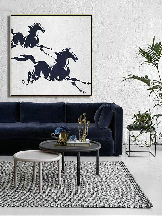 Original Artwork Extra Large Abstract Painting,Hand Painted Navy Minimalist Painting On Canvas,Hand Painted Original Art